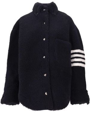 Thom Browne Supersized Overhemdjack Met 4 Bar In Geverfd Shearling - Blauw
