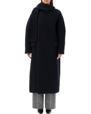 MSGM Scarfed Collar Long Coat - Black