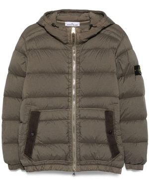 Stone Island Quilted Down Jacket With Adjustable Hood And Signature Patch - Green