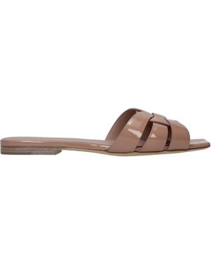 Saint Laurent Slides And Clogs Patent/Nude - Brown