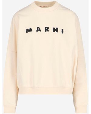 Marni Cotton Sweatshirt With Logo Print - Natural