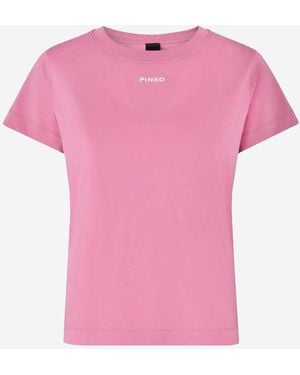 Pinko Basic Cotton T Shirt With Logo - Pink