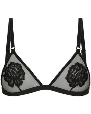 Dolce & Gabbana Floral Triangle Bra - Black