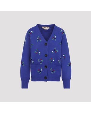 Marni Embroidered Floral Cardigan - Blau