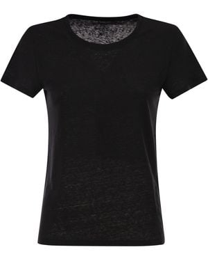 Majestic Camiseta De Lino Elástico Con Escote Redondo - Negro