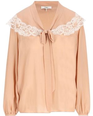 Chloé Lace Detail Silk Blouse - Pink