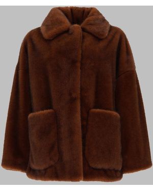 Herno Short Plush Eco-Fur Coat - Brown