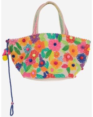 Péro Cotton Bag With Floral Embroidery - Red