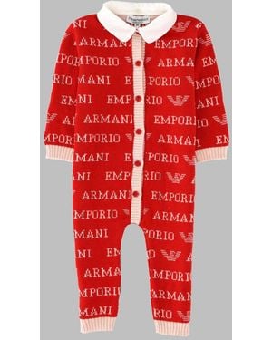 Emporio Armani Mini Wool-Silk-Cashmere Baby Romper - Red