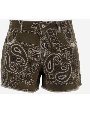 DON'T @ ME Short Cotton Jeans With Bandana Print - Green