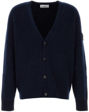 Stone Island V Neck Cardigan - Blue
