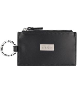MM6 by Maison Margiela Leather Card Case With Zipper And Key Ring - Black