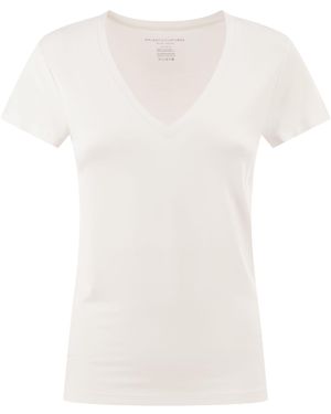 Majestic Stretch Viscose T Shirt With V Neck - White