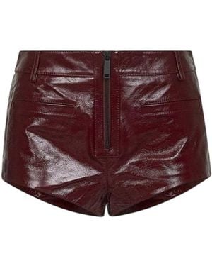 Self-Portrait Zipper Leather Shorts - Red