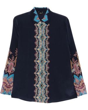 Etro Silk Shirt Met Paisley -print - Blauw