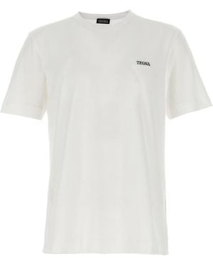 ZEGNA Maglietta Da Ricamo A Logo - Bianco