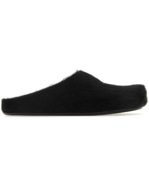 Marni Calf Hair Fussbett Slippers - Black