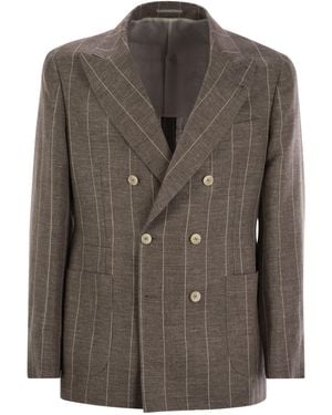 Brunello Cucinelli Deconstructed One And A Half Breasted Pinstripe Jacket - Brown