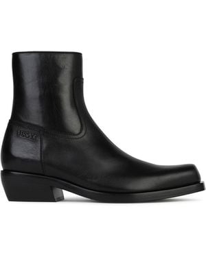 Versace Black Lear Knöchelstiefel - Schwarz