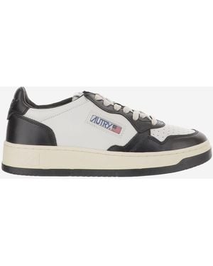 Autry Low-Top Leather Trainers With Panel Design And Logo Accents - Grey
