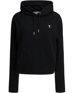 Ami Paris Cotton Hoodie Sweatshirts - Black