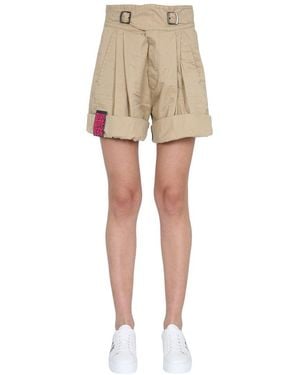 DSquared² High-Waisted Cargo Shorts With Double Buckle - Natural