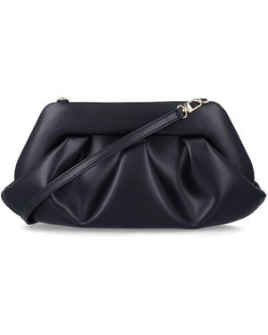 The Moire Ruched Clutch Bag With Shoulder Strap - Blue
