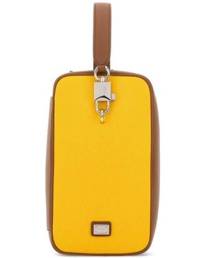 Dolce & Gabbana Dolce & Gabbana Two-Tone Leather And Canvas Lock Handbag - Yellow