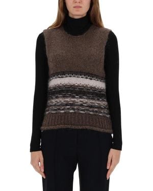 Our Legacy Sleeveless Knitted Vest With Multicoloured Stripes - Black