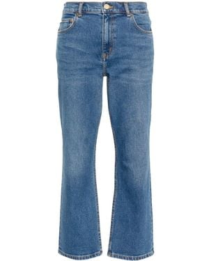 Tory Burch Cropped Flared Stretch Denim Jeans - Blue