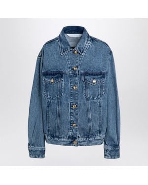 Palm Angels Denim Jacket With Jungle Insert - Blue