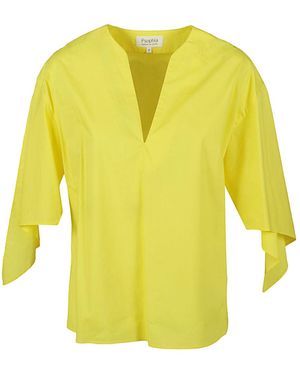 Psophia Cotton V Neck Top - Yellow