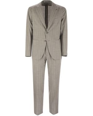 Tagliatore Pinstripe Suit In Wol En Zijde - Grijs