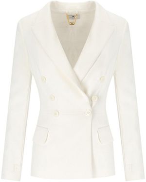 Elisabetta Franchi Ivory Crepe Double-Breasted Jacket - White