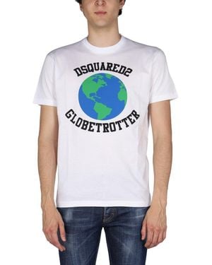 DSquared² Globetrotter T-Shirt With Print Cotton T-Shirts - White