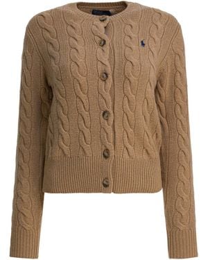 Polo Ralph Lauren Wool And Cashmere Cardigan With Logo - Brown