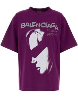 Balenciaga Graphic Crew Neck T-Shirt - Purple