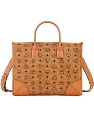 MCM Logo Handle Tote Bag - Brown