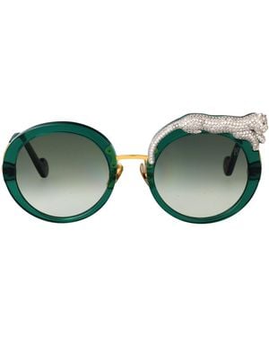 Anna Karin Karlsson Round Sunglasses Rose Et La Roue Crystal Emerald - Green