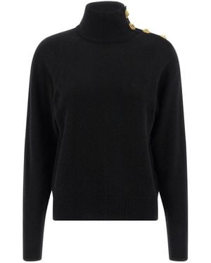 Balmain Cashmere-Wool Sweater With High Neck And Met - Schwarz
