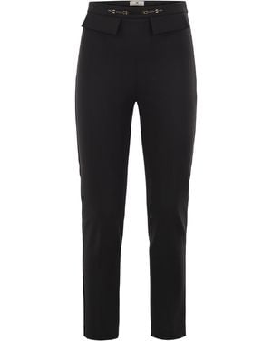 Elisabetta Franchi Slim Pants With Logo Belt - Black