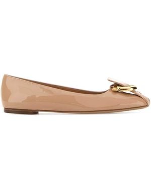 Ferragamo Gancini Leather Ballet Flats - Brown