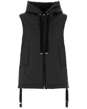 MM THE CUBE Polyester Sleeveless Padded Jacket With Silk-Blend Padding And Glossy Finish - Black