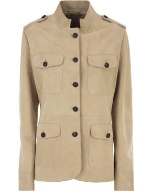 Antonelli Suede Safari Jacket With Patch Pockets - Natural