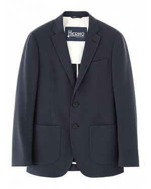 Herno Single-Breasted Linen Jacket - Blue