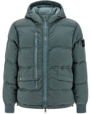 Stone Island Daunenjacke Aus Metall Und Nylon - Grün
