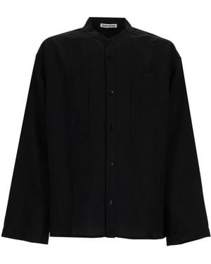 YMC Long Sleeve Button Front Mandarin Collar Shirt - Black