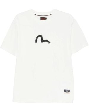 Evisu Ht Handborstel Daicock Bedrukt Rvs T-shirt - Wit