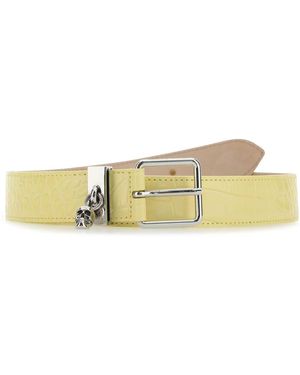 McQueen Crocodile-Effect Leather Belt - Yellow