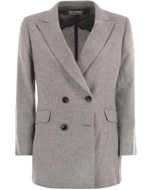 SAULINA Anita Double Breasted Wool And Linen Blazer - Gray